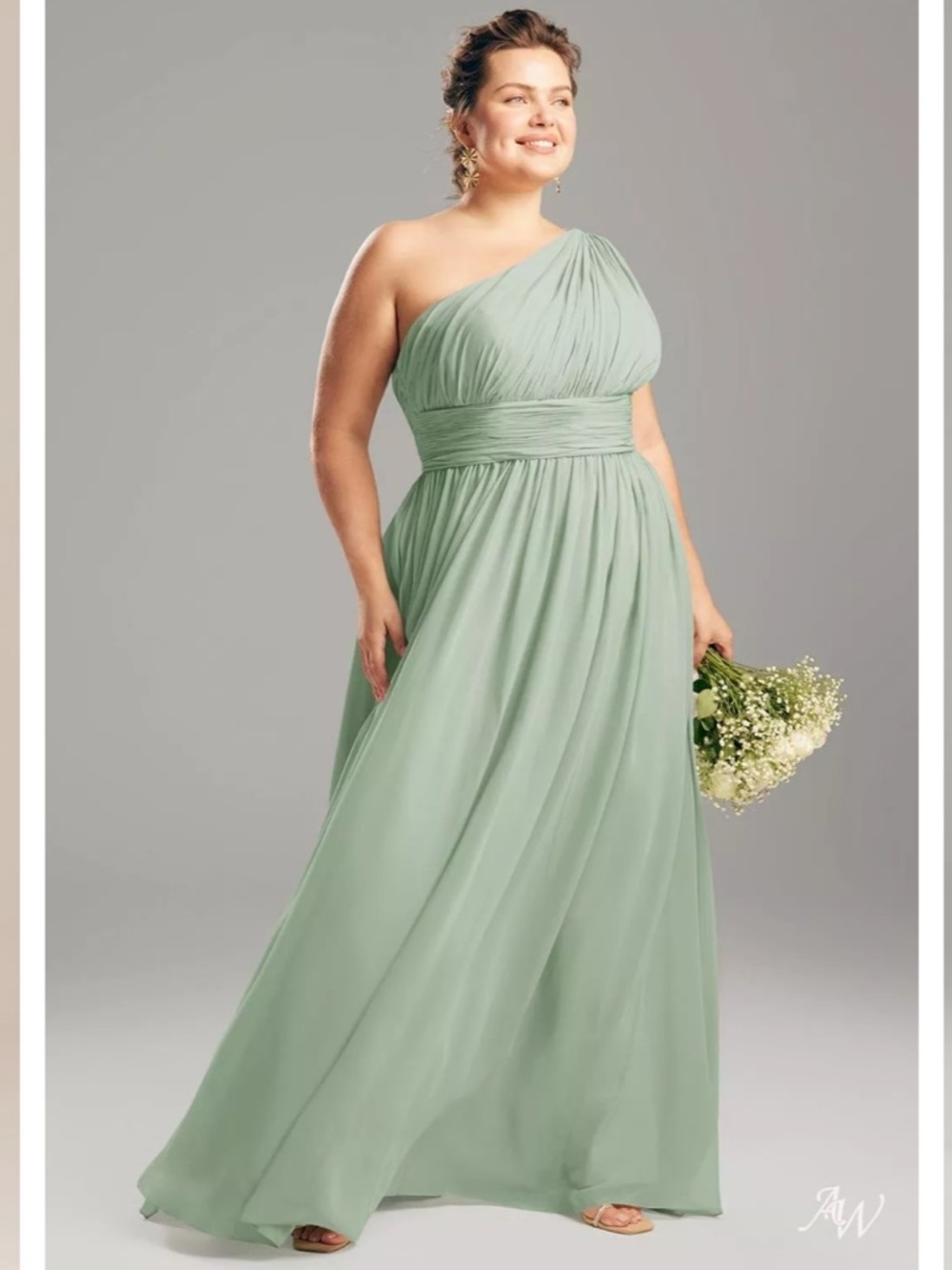 AW Bridal Sage Green One-Shoulder Maxi Dress/Gown- Size 14- NEW!✨✨